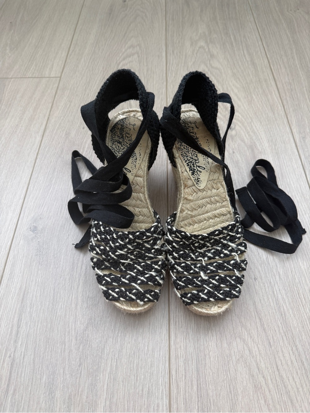 Free People Black Woven Espadrille Lace-Up Wedges